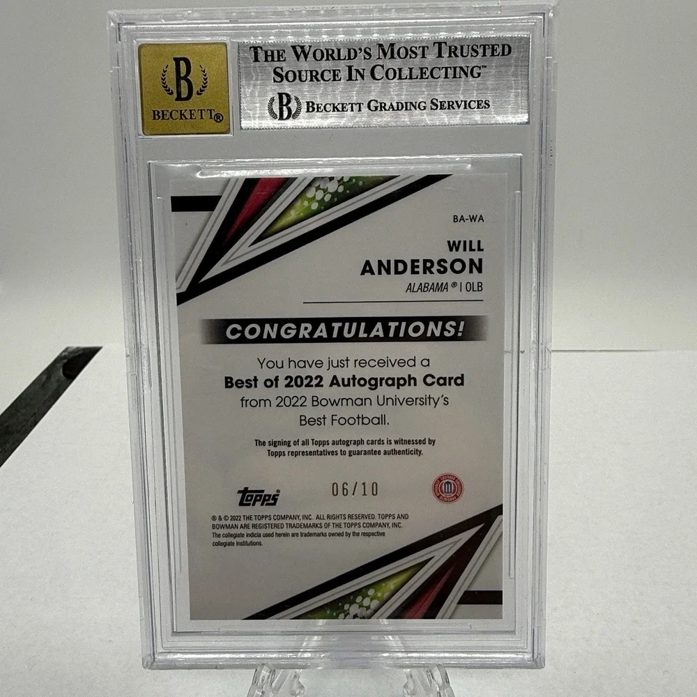 2022 Bowman Best Will Anderson Jr Red Refractor Auto /10 BGS 9‎ Auto 10 #BA-WA